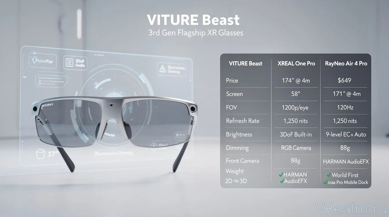 VITURE Beast — новые XR-очки с экраном 174″ и яркостью 1250 нит